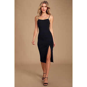 Lulus Everything To Me Black Sleeveless Bodycon Midi Dress - Size L